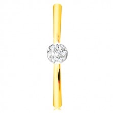 Ring of 585 gold - small sparkling flower made of clear zircons, thin shoulders