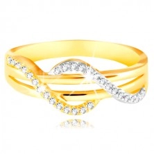 585 gold ring - zircon waves of yellow and white gold, straight smooth stripes