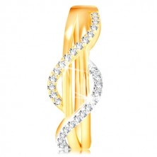 585 gold ring - zircon waves of yellow and white gold, straight smooth stripes