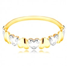 Ring in combined 585 gold - two-coloured hearts, clear zircons