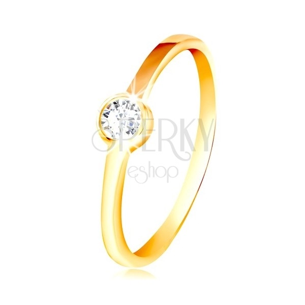 Ring of 585 yellow gold - circular clear zircon in a shiny mount