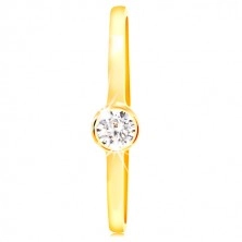 Ring of 585 yellow gold - circular clear zircon in a shiny mount