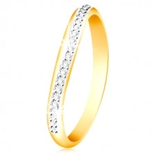 14K gold ring - sparkling curved stripe of clear zircons and white gold
