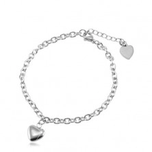 Stainless steel bracelet with oval rings, two hearts, silver colour