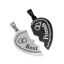 Steel pendants Best Friends - halved heart with hearts, two-coloured