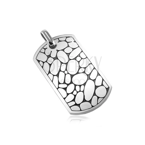 Steel pendant, matte plate in silver colour, ovals with black edges