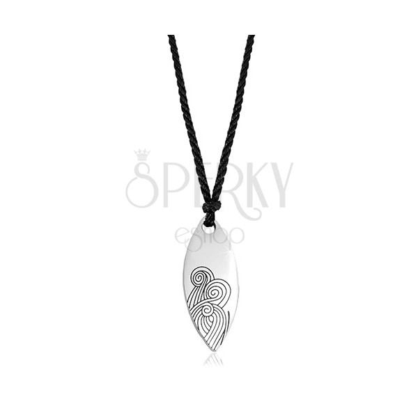 Black string necklace with a steel pendant - big shiny grain