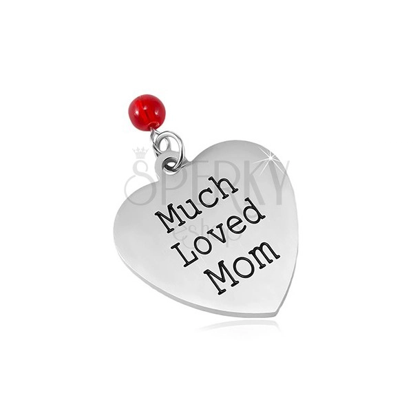 Stainless steel pendant, matte heart with an inscription and a red ball