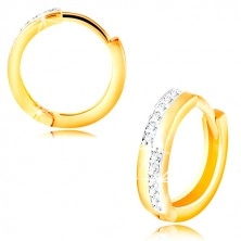 14K gold circular earrings - smooth stripes and clear zircon lines