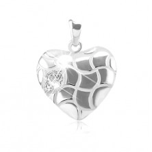 Set of earrings and pendant, 925 silver, heart with curved indents and zircons