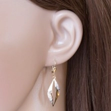585 gold earrings - curved grain contour with tiny flowers of white gold 