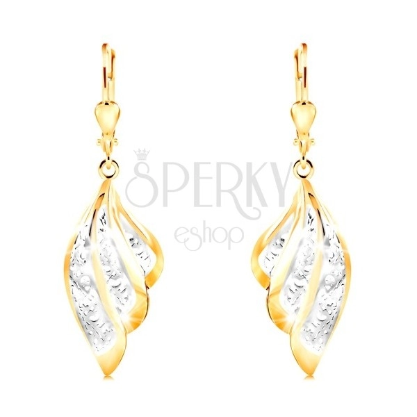 Earrings in combined 585 gold - two-coloured angel wing with ornaments