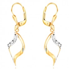 14K gold earrings - curved grain contour, two-colour finish
