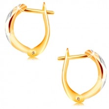 14K gold earrings - matte arch decorated with rhombuses of white gold