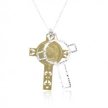 925 silver necklace, engraved cross in gold and silver colour