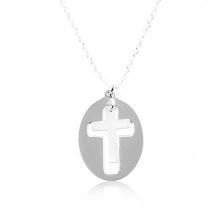 Necklace made of silver 925 – a shiny oval with a matt cross in the middle