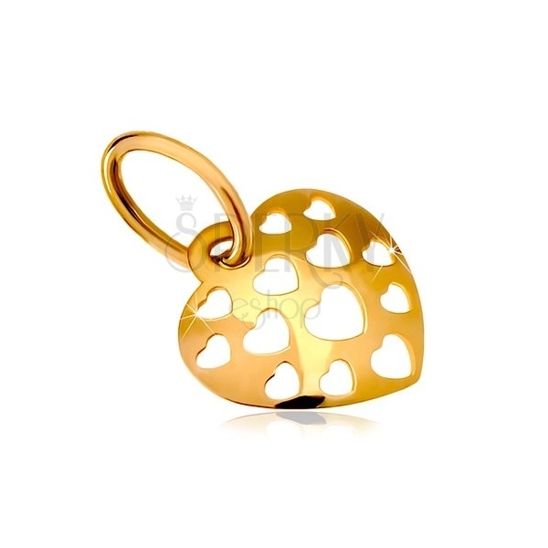 585 gold pendant – shiny convex heart decorated with carved hearts