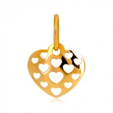 585 gold pendant – shiny convex heart decorated with carved hearts