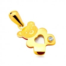 Pendant in 585 yellow gold – bear with pearly heart and clear zircon