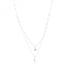 Necklace made of 925 silver, double chain, star and moon
