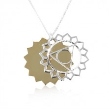 925 silver necklace, carved sun in two colours, shiny cut-outs 
