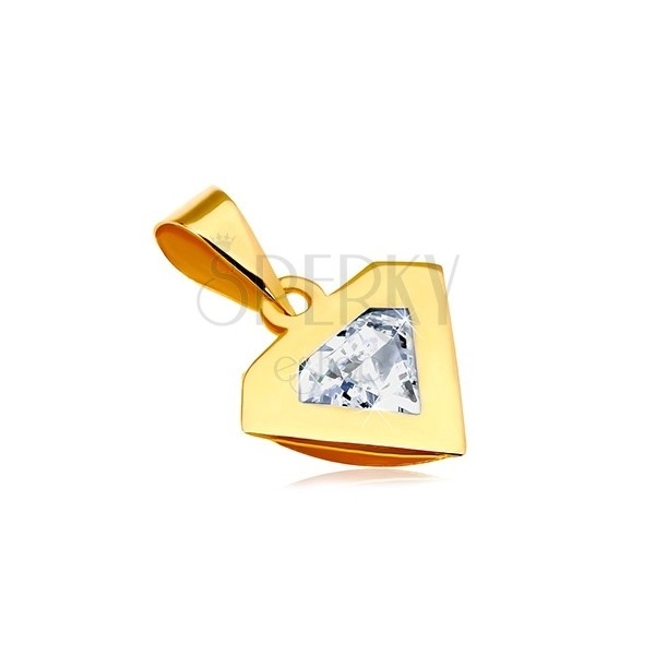Pendant in 14K yellow gold – diamond outline, glittering clear zircon  