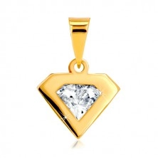 Pendant in 14K yellow gold – diamond outline, glittering clear zircon  