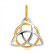 Pendant in two colors in 14K gold – triangular celtic knot with a circle 