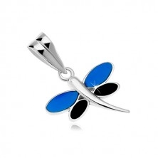 Pendant made of 585 white gold – dragonfly with light blue and dark blue glaze on the wings