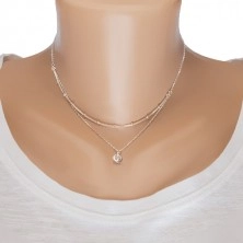 925 silver necklace, double chain, round zircon and tiny balls