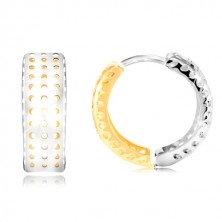 14K gold earrings - ring made of yellow and white gold, holes
