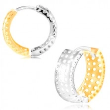 14K gold earrings - ring made of yellow and white gold, holes