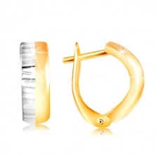 Gold earrings 585 - convex arc made of yellow and white gold, straight cuts