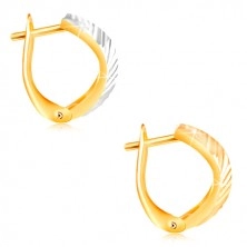 585 gold earrrings - convex arc with diagonal cuts, white and yellow gold