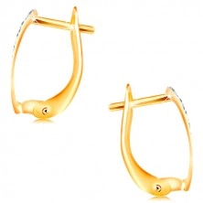Earrings in 585 gold - matt strip with matt yellow and shiny white half