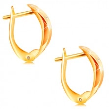 Gold 14K earrings - matt arc, tiny shiny crosses made of white gold