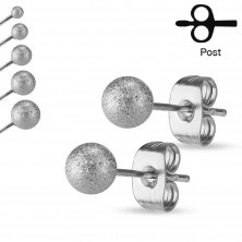 Stud earrings, steel 316L, balls with shiny sandblasted surface, 4 mm