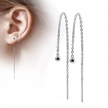 Chain earrings made of 316L steel, dangling shiny ball