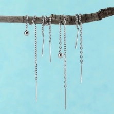 Chain earrings made of 316L steel, dangling shiny ball