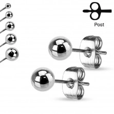 Steel earrings, balls with a shiny smooth surface, 7 mm