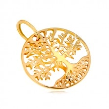 Yellow 585 gold pendant - circle with engraved tree of life