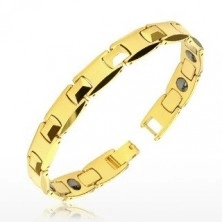 Tungsten bracelet in gold colour - shiny "H" links, pyramid, magnetic balls