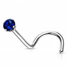 Curved nose piercing made of stainless steel – tiny coloured crystal in a mount