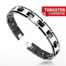 Tungsten bracelet in silver and black colour, with magnetic balls, shiny