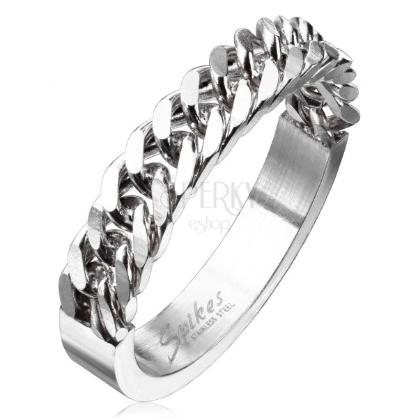 Steel wedding ring of silver colour with chain motif, 4 mm