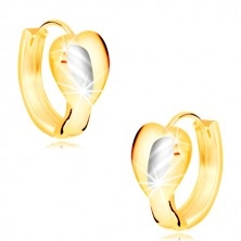 Combined 585 gold earrings - full two-coloured heart with a leaf