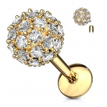 Belly, ear or chin piercing of stainless steel - zircon ball