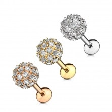 Belly, ear or chin piercing of stainless steel - zircon ball