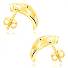 Combined 14K gold earrings - three semi-arches and grains, studs