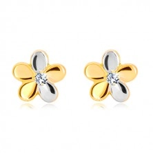 Brilliant 585 gold earrings - flower with five petals and diamond